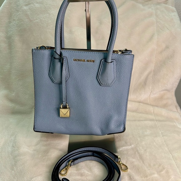 Michael Kors Blue Pebbled Leather Satchel with Gold Accents - Picture 5 of 15